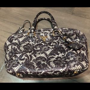 Authentic Prada Bauletto Talco Lace Print Handbag